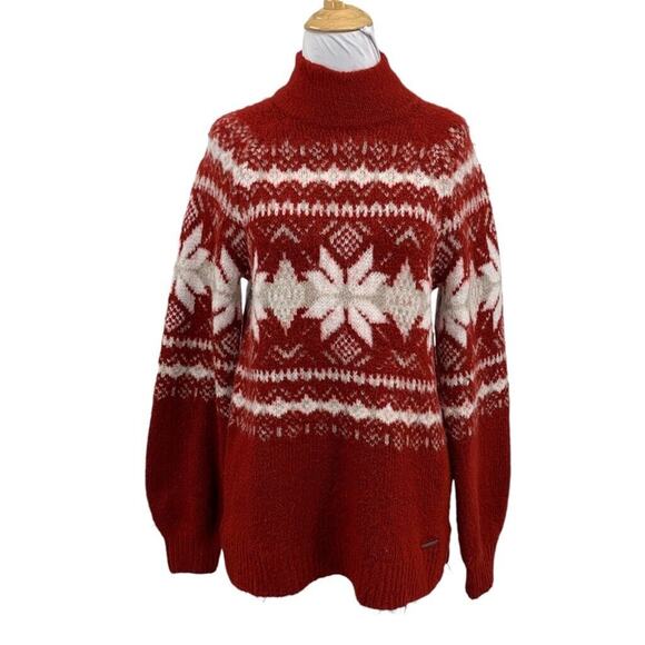 Abercrombie & Fitch Sweater Womens S Small Cardinal Fair Isle Mock Neck Acrylic - Picture 1 of 11